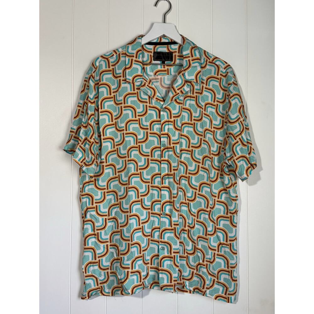 Baroque Gold Men's Shirt Button Up Short Sleeve, Boho Design XL